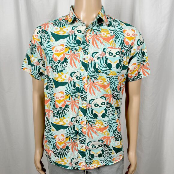 VSTR Men's Small Green Panda Gangster Tropical Leaf Short Sleeve Button-Up Shirt - Picture 1 of 7